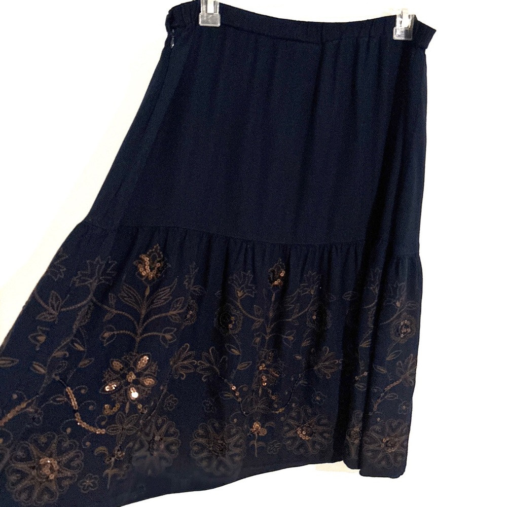 Coldwater Creek‎ Size L Dark Cottagecore Elegant Black Floral Embroidered Skirt - Picture 2 of 4